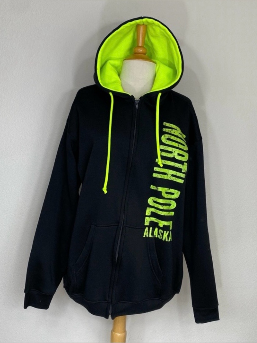 NWT New Tipsy Unisex Black Neon Green North Pole Alaska Zip Hooded Sweatshirt XL